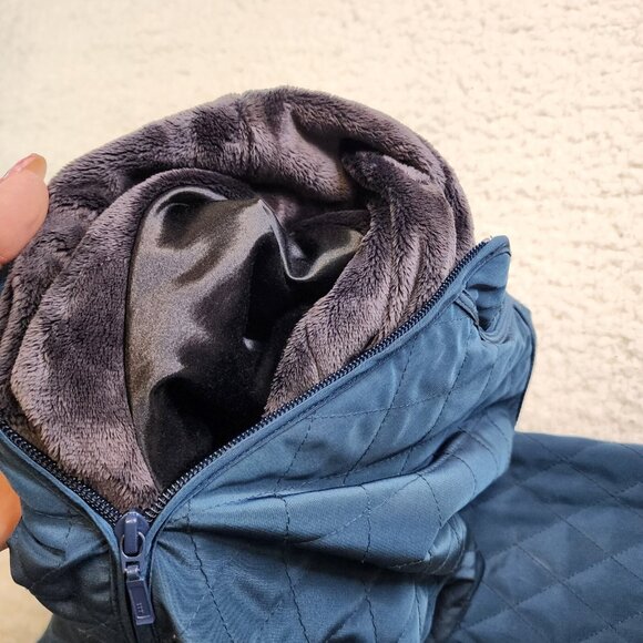 Hilary Radley Quilted Jacket Coat XS Teal Faux Fur Lined Pockets Full Zip Fall - Picture 9 of 10
